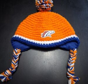 Denver Broncos Girl's Orange and Blue Knit Beanie with Logo